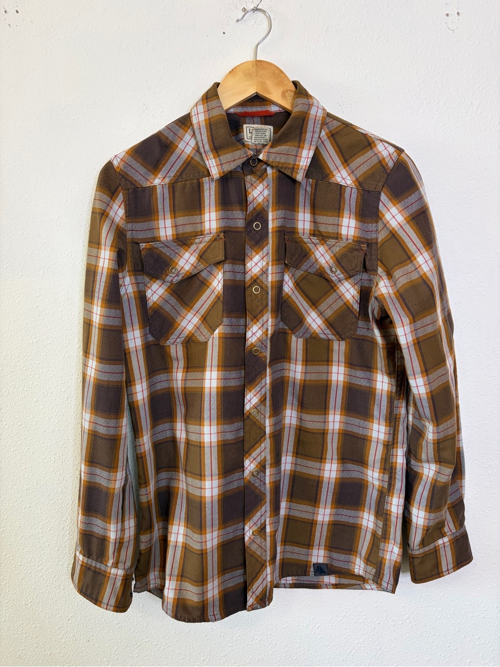 L.L.Bean Katahdin Overland Performance Flannel Plaid Shirt 6% wool S Mens brown